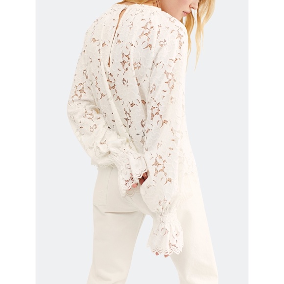 ✨NWT✨ FREE PEOPLE Olivia Lace Balloon Sleeve Blouse Top in Ivory White Sz S - Picture 6 of 6